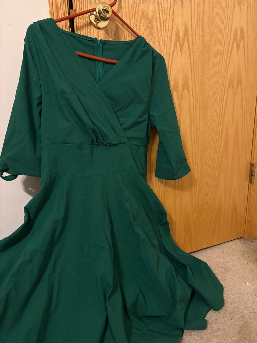 Unique Vintage Emerald Green Midi Fit-and-Flare Dress